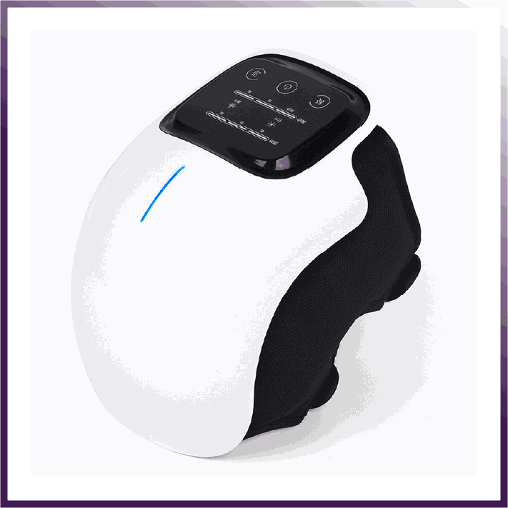 Wireless smart knee massager with pulse technology, hot compress, and adjustable Velcro strap for pain relief and recovery.